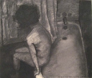 Woman lying on the edge of a tub
