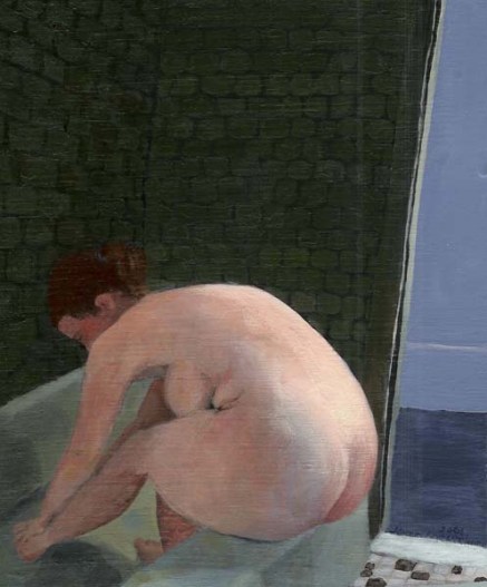 Nude Woman Washing her feet in a tub