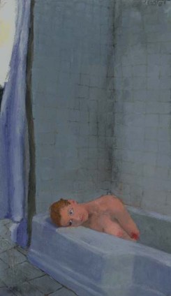 Woman lying in bathtub