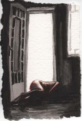Naked Woman Lying on the Floor Next to a Door