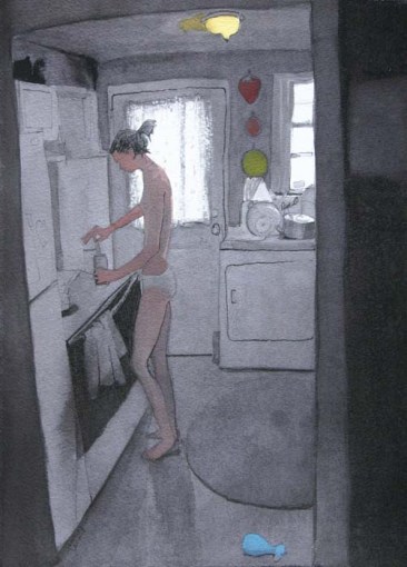 Woman in a kitchen opening something up