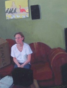 Clothed Woman on the Couch with Boxes