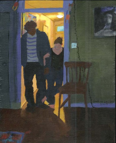 Clothed Man and Woman in Hallway