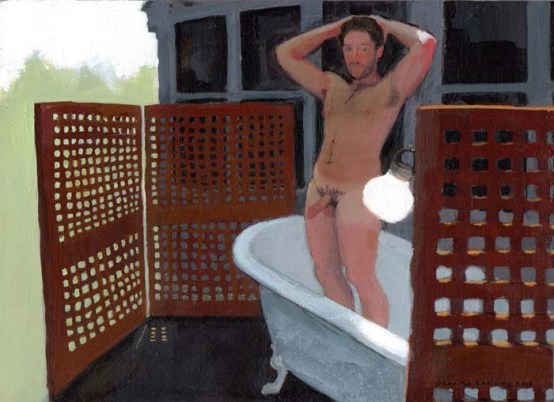 Naked Erect Man Standing on a Bathtub