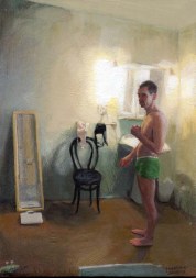 Man in Green Underwear in a Bathroom