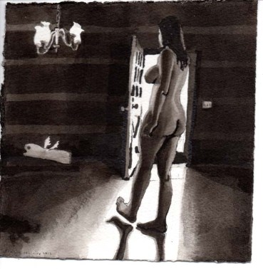 Silouette of a Naked Woman with an Open Door
