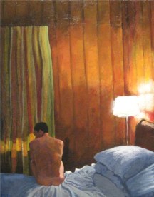 Nude man in his bedroom
