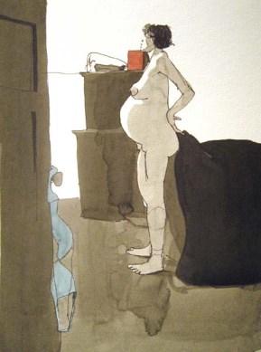 Nude standing pregnant woman