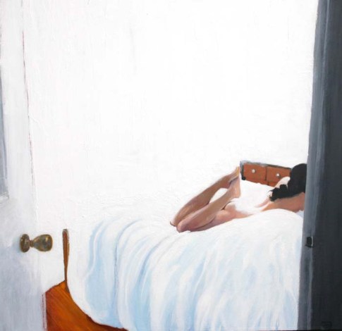 Woman Lying Naked on a White Bed